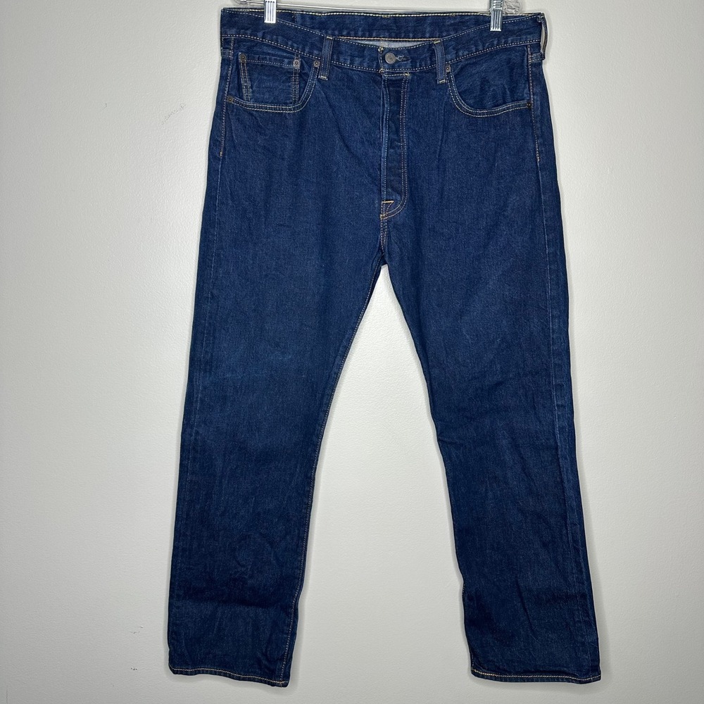 Levis 501 Original Fit Jeans Mens 38x32 Dark Wash Denim Straight Leg Button Fly